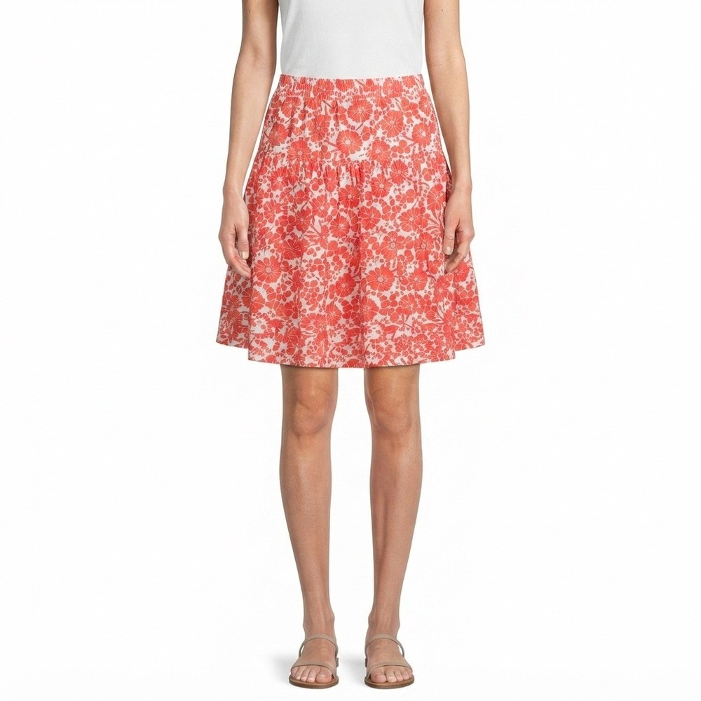 Gap Skirt Womens Small S Coral Orange Floral Tiered Mini Elastic Waist Pockets